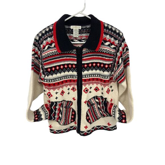 Yarnworks 90s Fair Isle Knitted Cardigan Sweater Novelty Mitten Pockets Size M - Picture 2 of 6
